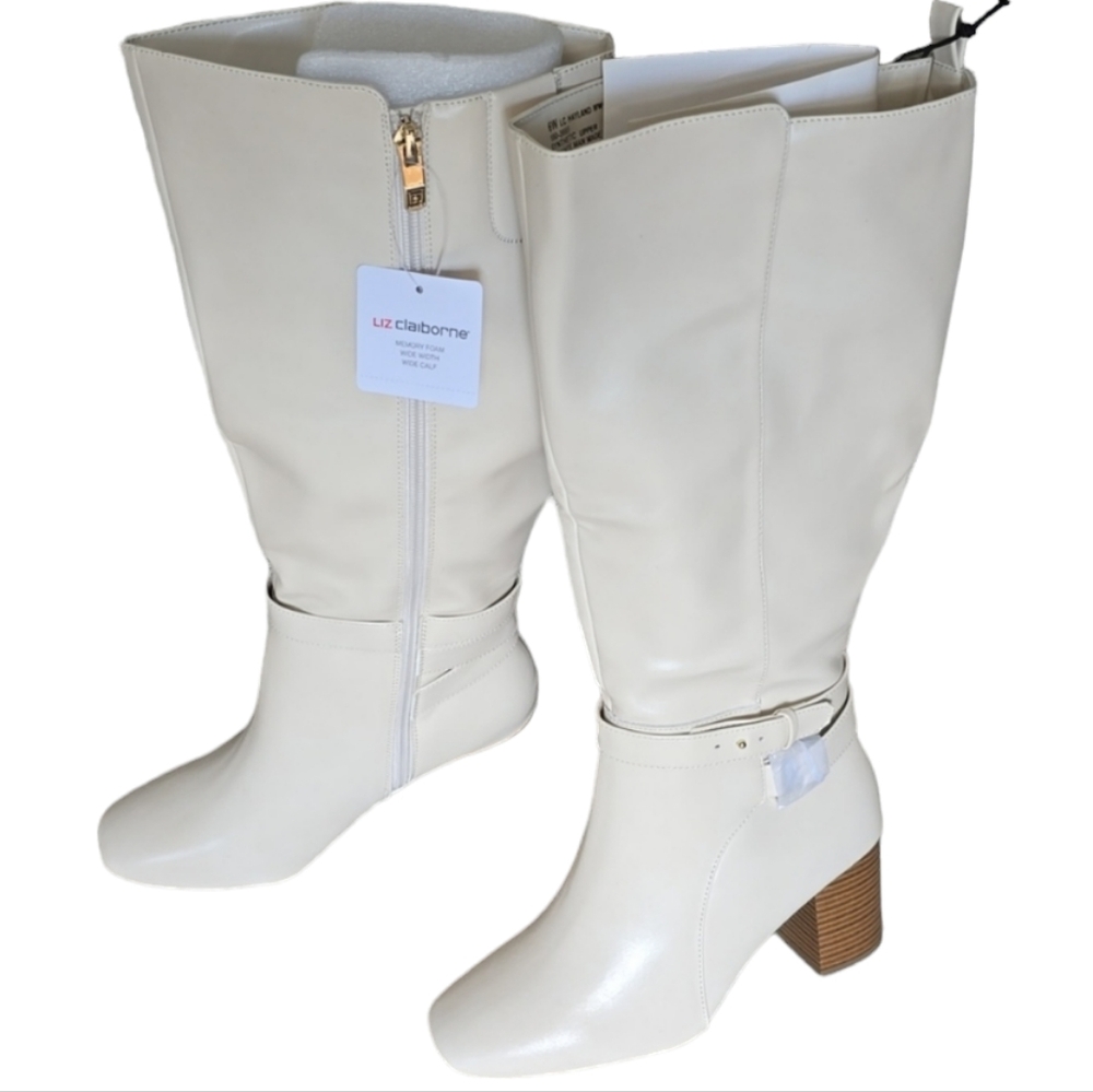 LIZ CLAIBORNE WOMEN'S CREAM HIGH ZIP WIDE WIDTH & WIDE CALF BOOTS SIZE 6 WIDE - Picture 2 of 14